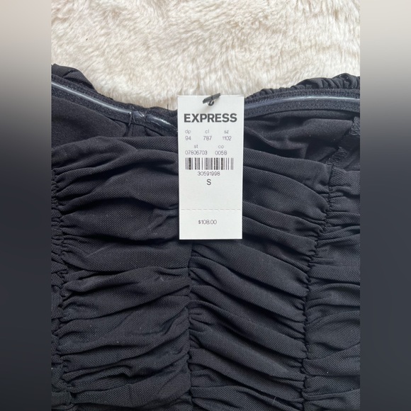 NWT EXPRESS Black Strapless Ruched Mesh Mini Dress size S - Picture 5 of 5